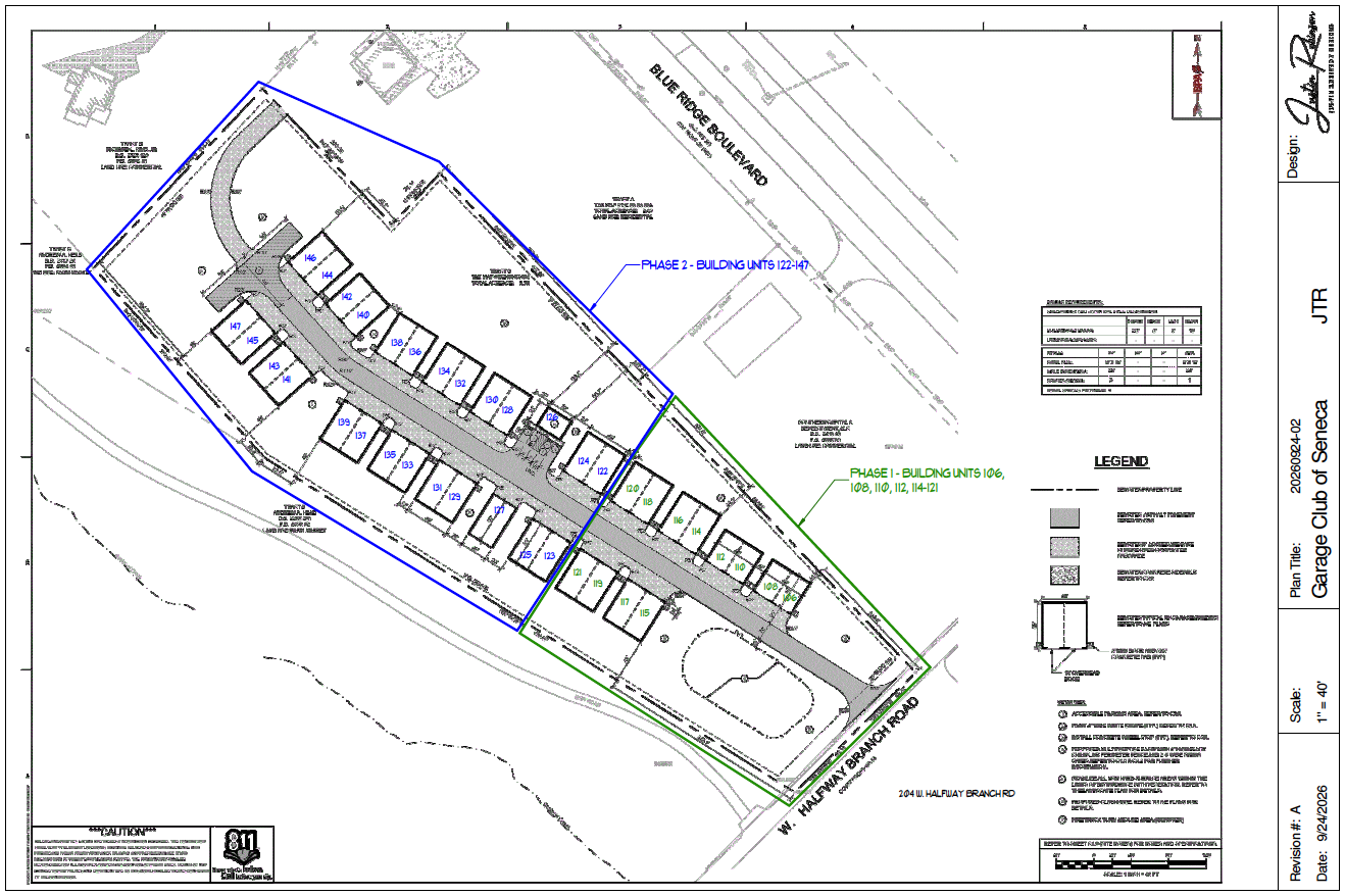 Garage Club site plan — Oconee County parcel layout with vicinity map and enlarged site plan