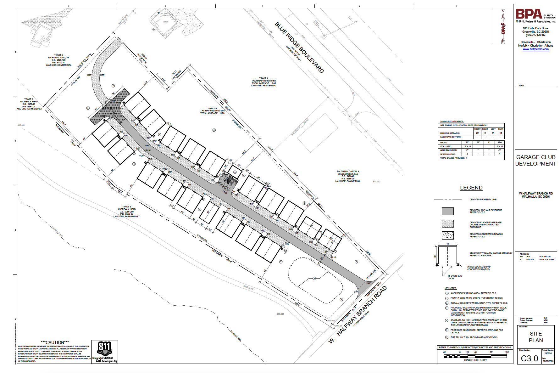 Garage Club site plan — Oconee County parcel layout with vicinity map and enlarged site plan